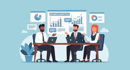 Business Team Meeting Analyzing Data and Charts for Strategic Planning