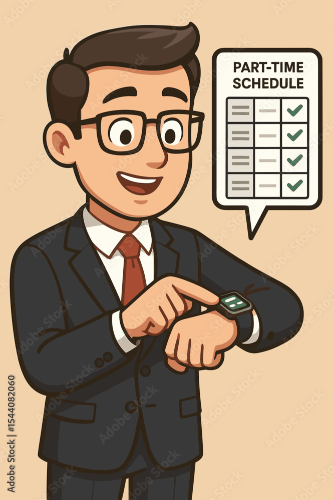 Poster businessman checking part-time work schedule on smartwatch. time management app with checklist. prof