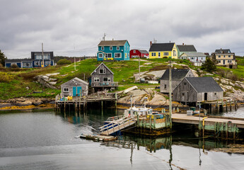 Rain keeps tourists away from the harbour of Peggys Cove near Halifax in Nova Scotia, Canada