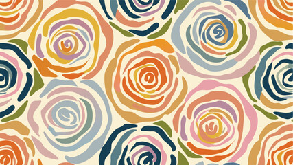 Seamless pattern of stylized roses in various colors on a light background creating a floral design © CREATIVE CRUSADER