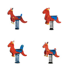 Red kangaroo spring rider playground equipment in various views  