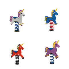 Colorful unicorn spring riders for children's playground equipment  