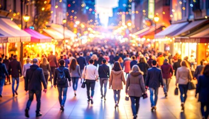 City Night Crowd Walking Street.