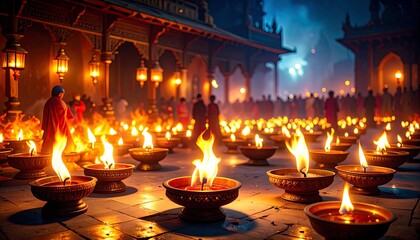 Night Temple Candles Myanmar.