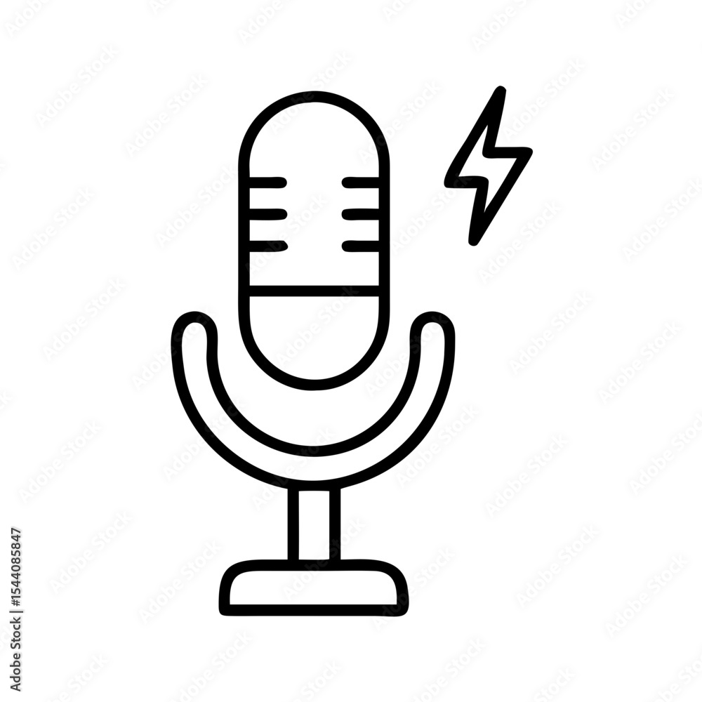 Poster podcast microphone vector icon for audio recording equipment and broadcasting studio design element 