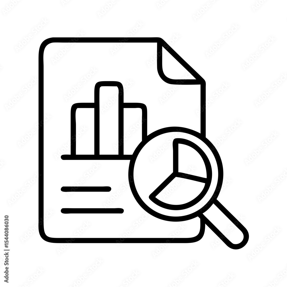 Poster data analysis report with bar chart and pie chart using magnifying glass for business insight view