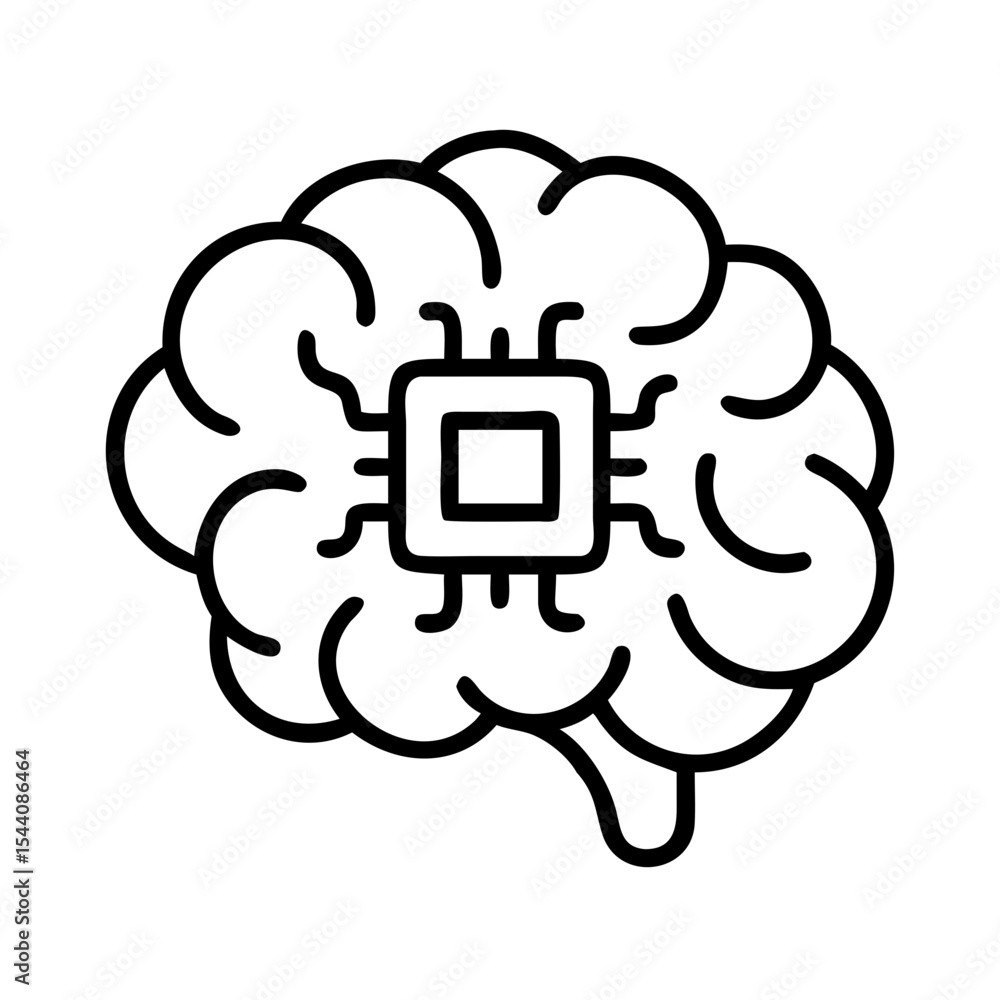 Poster artificial intelligence brain with microchip vector illustration for ai technology concept design