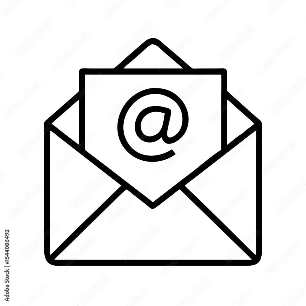 Poster email marketing icon open envelope with at sign for contact us page and newsletter subscription form