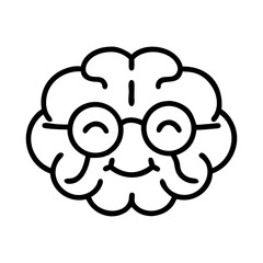 Brain with glasses illustration: smart brain, intelligence, knowledge, education, learning icon