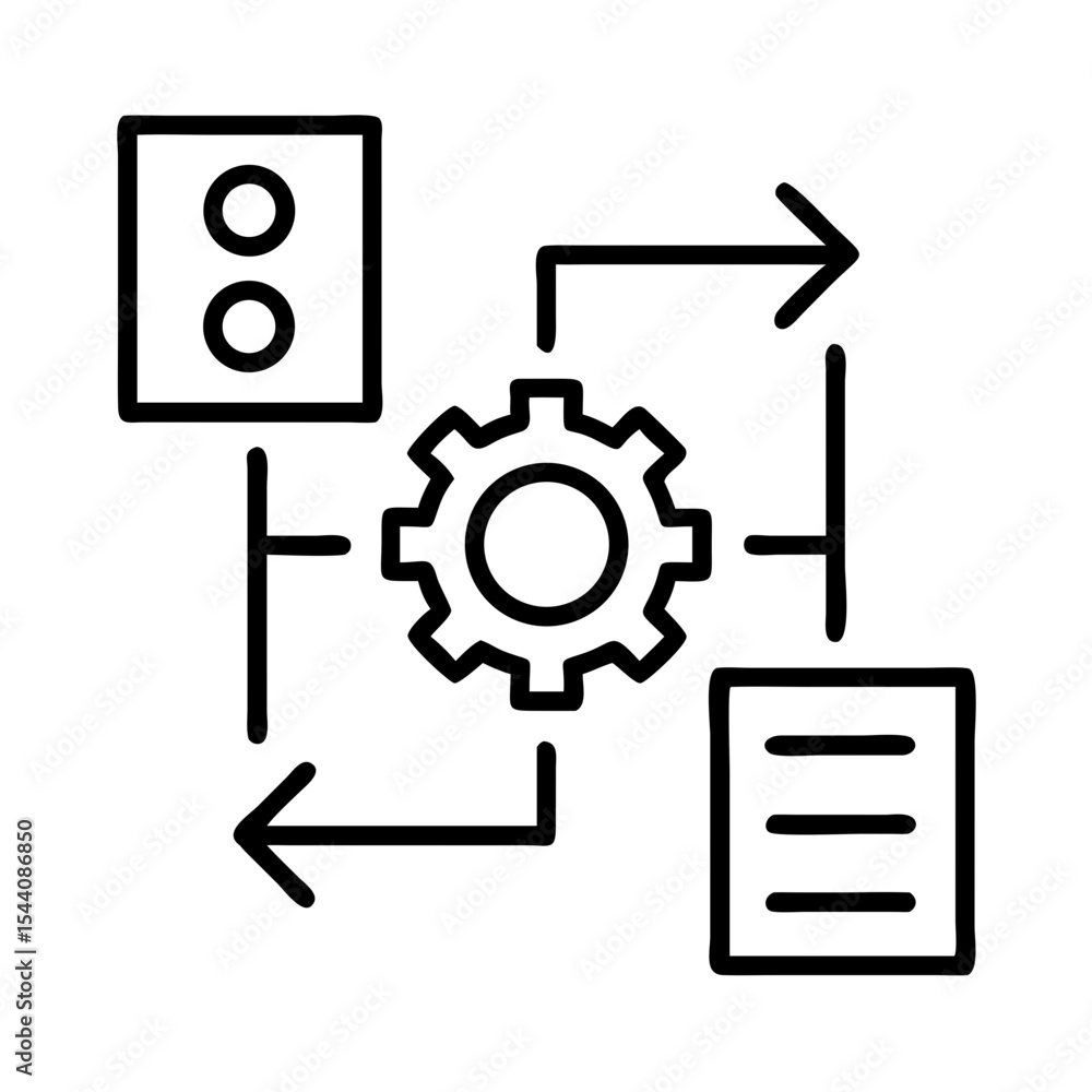 Poster optimize workflow process automation system diagram with gear, document, and data flow for efficienc