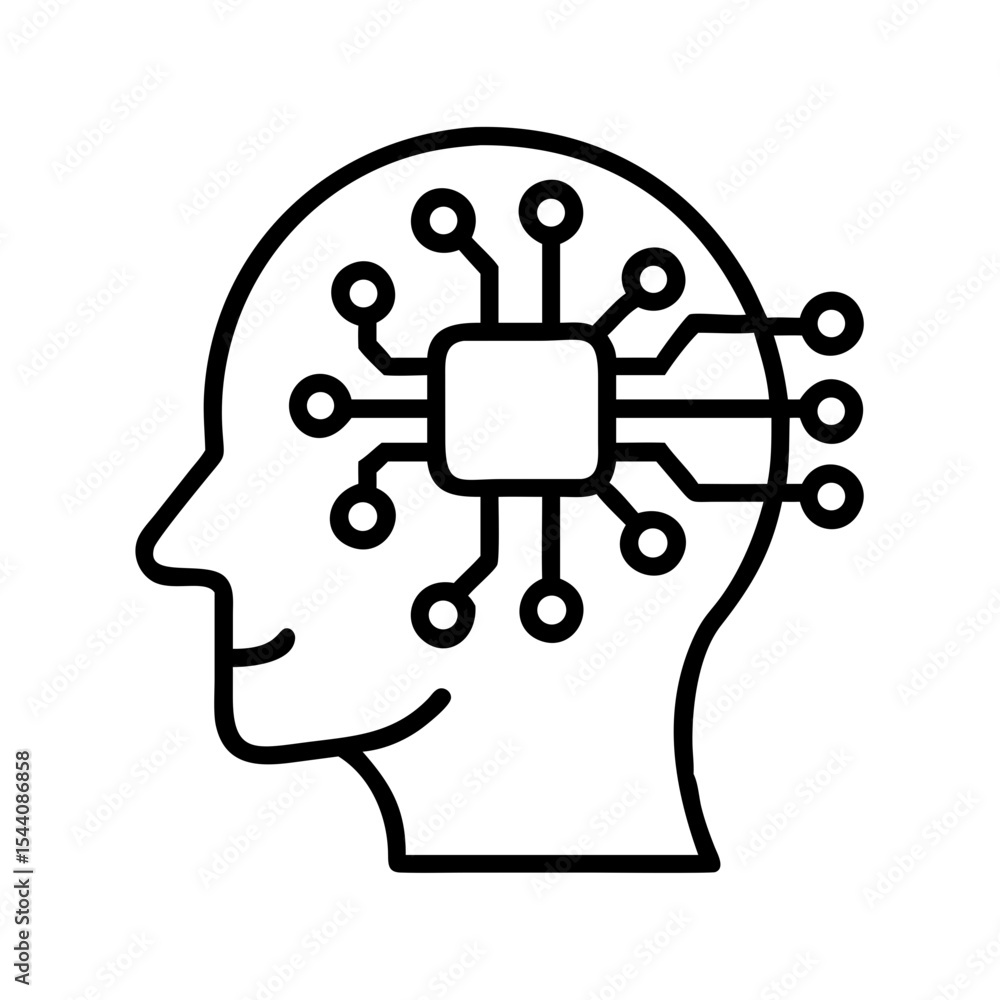 Poster artificial intelligence ai brain circuit machine learning neural network technology concept icon vec