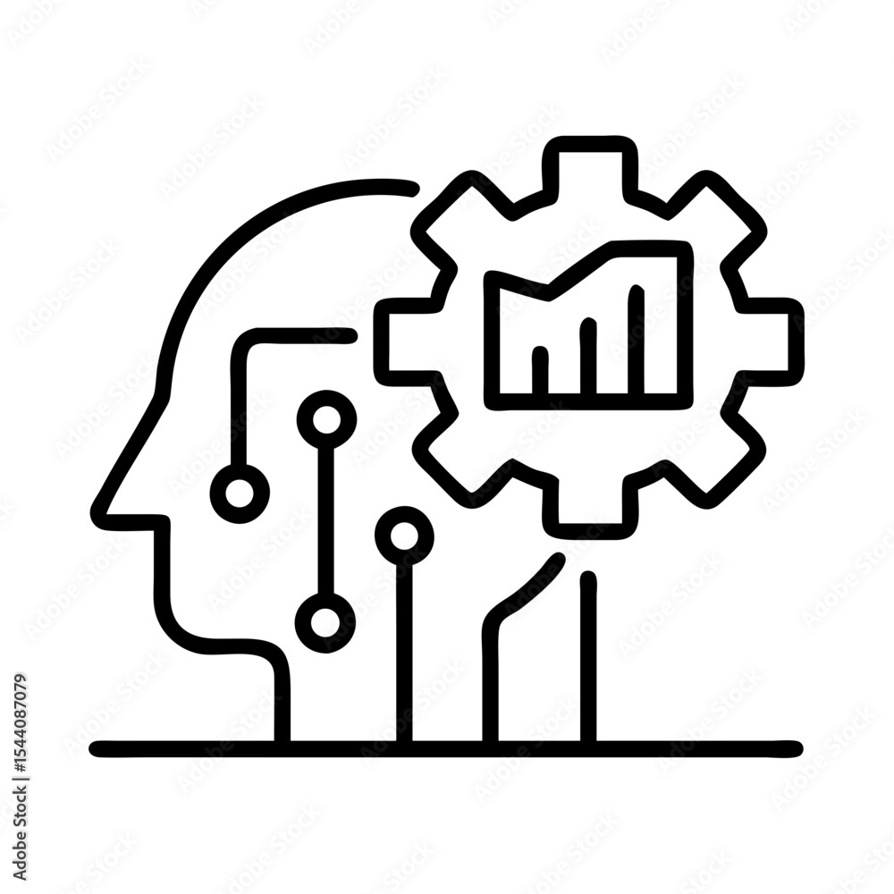 Poster ai machine learning brain with gear and data analysis for artificial intelligence concept design