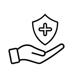 Obraz premium Hand holding medical shield with plus sign vector icon for healthcare and insurance concept design 95