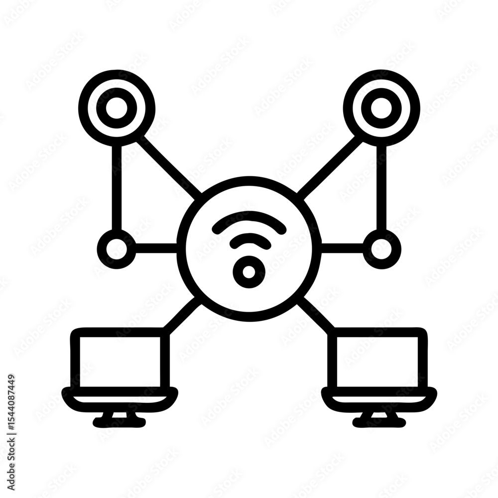 Poster Network diagram icon representing wifi connection between computers and devices for technology use