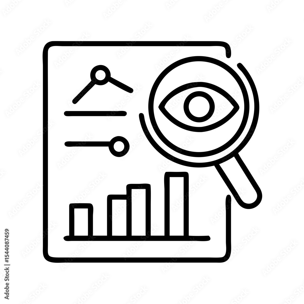 Poster data analysis and insights with magnifying glass icon for business performance review and analytics