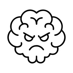 Angry brain vector illustration, mental health concept, stress and anxiety, negative emotion outline icon