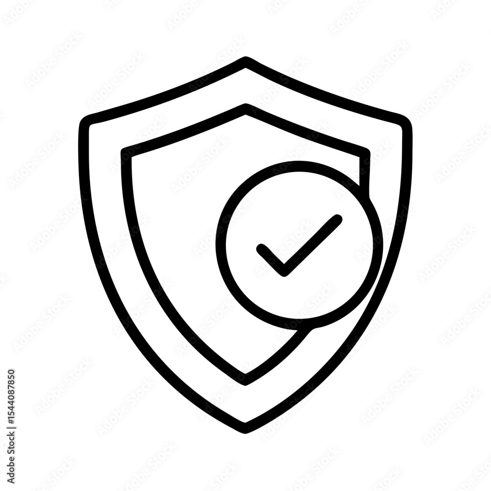 Poster security shield with check mark vector icon for protection approved and validated system access cont