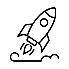 Rocket ship launch vector illustration, space travel and exploration icon, startup concept design element