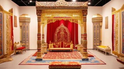Ornate royal seating area with intricate details.