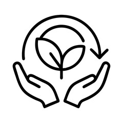 Eco friendly sustainability recycle concept with hands and plant for environmental protection icon