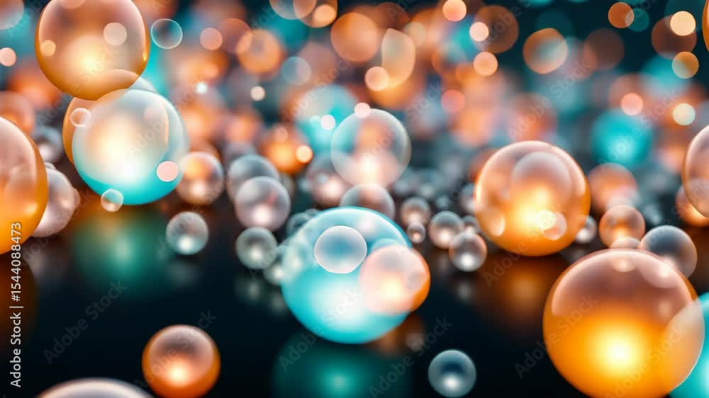 Poster illuminated spheres: a mesmerizing array of glowing orbs, reflecting light and creating a vibrant, d