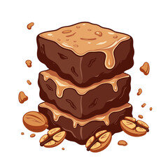 Chocolate brownie with walnut pieces vector, stacked on transparent background, perfect for dessert menus, food blogs