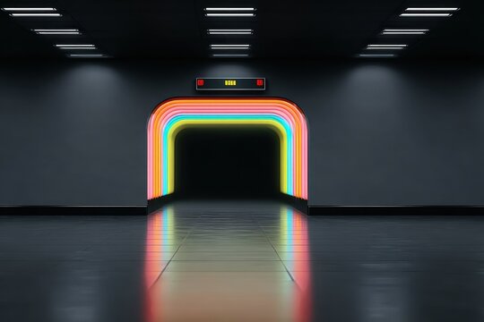 Futuristic Rainbow Neon Tunnel Entrance