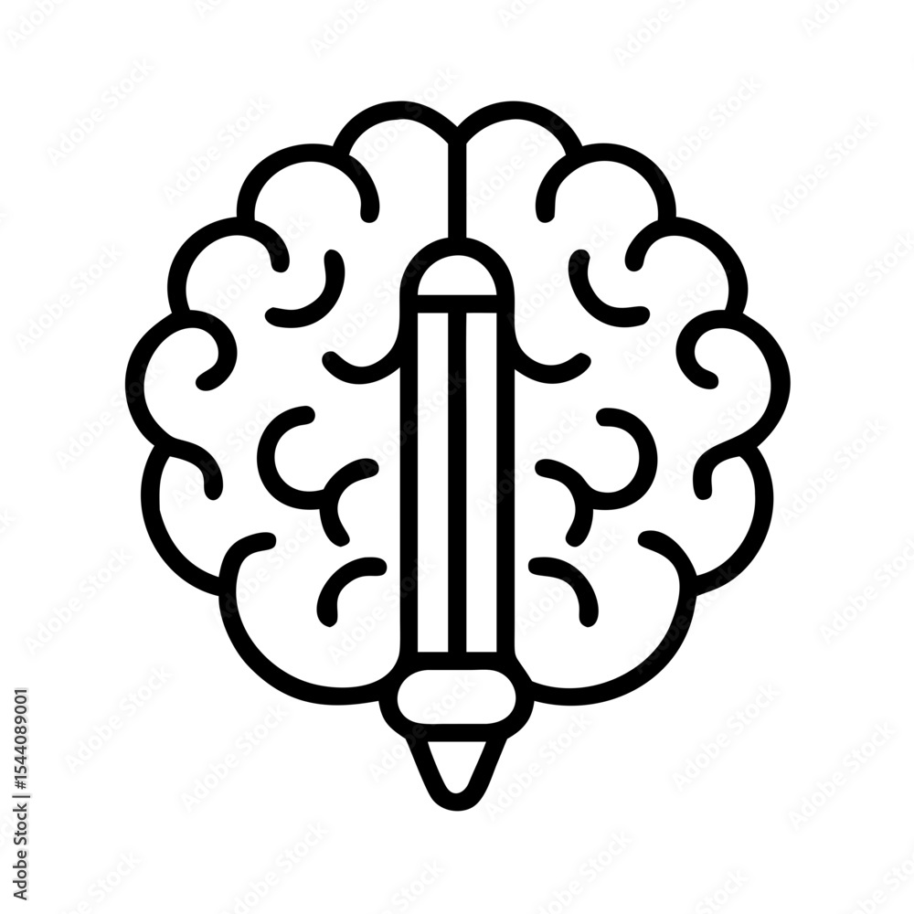 Poster brainstorming and creative writing concept with pencil and brain icon for idea generation process