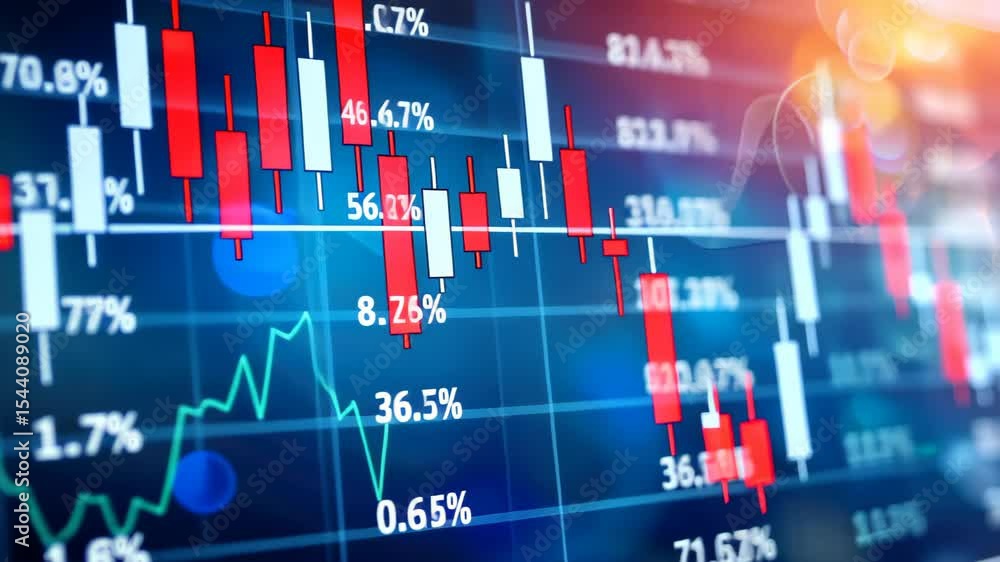 Poster financial data visuals: a dynamic stock market display showcases the ebb and flow of financial data,