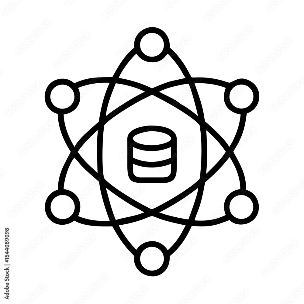 Poster database atom icon vector, data science structure, storage network connection, information system, a