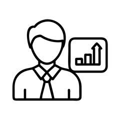Business growth presentation by professional man showing sales chart and financial success plan icon