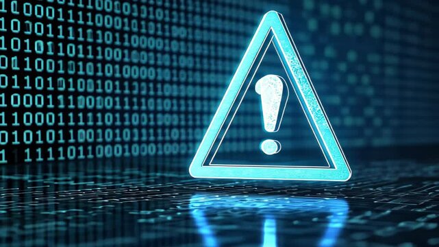 Digital Alert: A digital alert in the form of an exclamation mark within a triangle, positioned against a backdrop of binary code, serves as a symbol of vigilance.