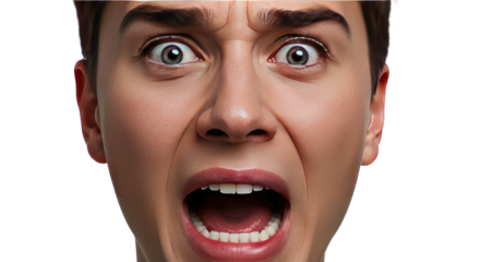 Closeup of a Persons Face Expressing Fear and Shock.