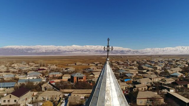 Orbiting drone footage of Karbi Church in Karbi village in Ashtarak, Aragatsotn, Armenia