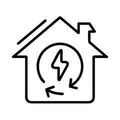 Renewable energy home icon, sustainable house with lightning bolt and arrows, energy efficiency concept