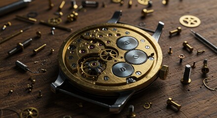 Watch mechanism and tools close up