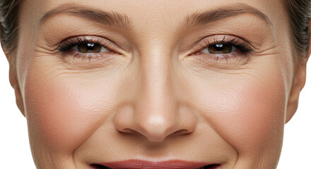 Closeup of Mature Womans Face Showing Fine Lines and Wrinkles.