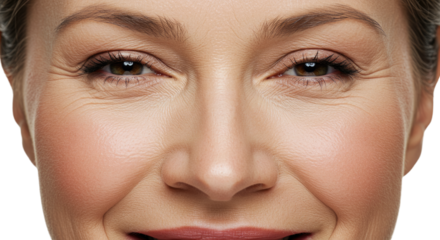 Closeup of Mature Womans Face Showing Fine Lines and Wrinkles.