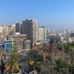 Aerial view from Santiago skyline, Chile. Santiago downtown, Chile.