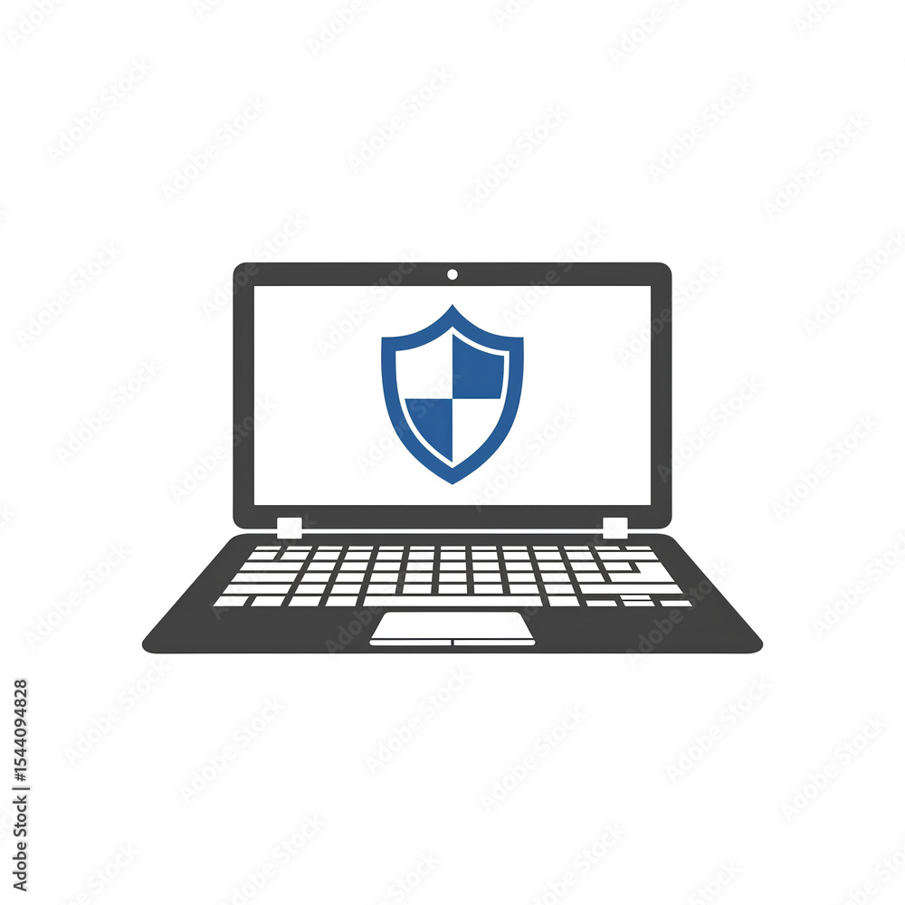 Poster laptop screen displays a shield signifying secure online protection data safety and digital security