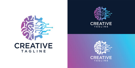 Brain Logo, combination of brain and technology freedom symbol, flat design logo template, vector illustration © micky_adb