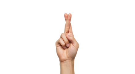Fingers Crossed Hand Gesture on White Background.