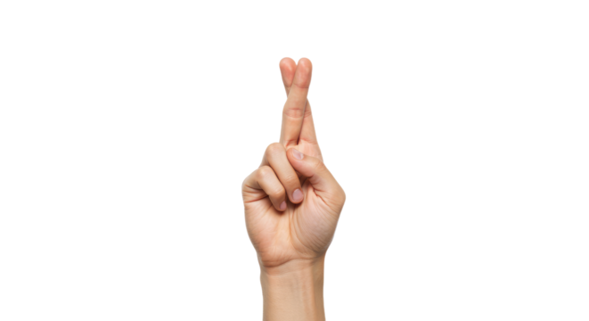 Fingers Crossed Hand Gesture on White Background.