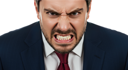 Furious Businessman with Gritted Teeth and Intense Stare.