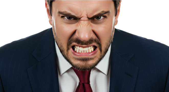Furious Businessman with Gritted Teeth and Intense Stare. - Powered by Adobe