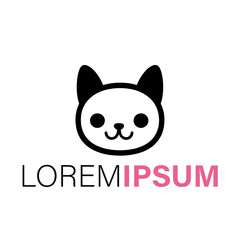 Cute cartoon cat face logo isolated on white background