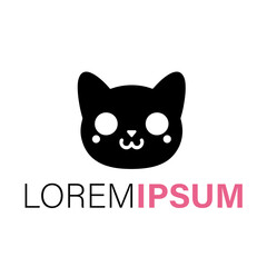 Cute black cat face isolated on white background