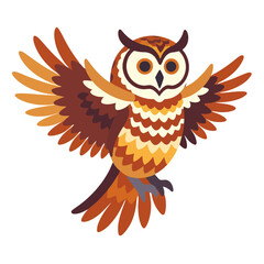 Cartoon Owl Flying High with Open Wings-Detailed Illustration of a Colorful Owl Spreading its Wings-Owl Vector Art in Earth Tones for Kids & Nature Lovers