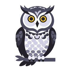 Obraz premium Cartoon Owl Illustration-Cute Bird with Big Eyes Perched on a Branch-Animal Graphic for Kids-Adorable Vector Design for Education and Nature Projects
