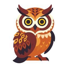 Naklejka premium Cartoon Owl Illustration-Detailed Image of Brown Owl with Yellow Eyes-Educational Resource for Kids-Animal Clip Art-Nature Illustration-Owl Graphic-Wildlife Art